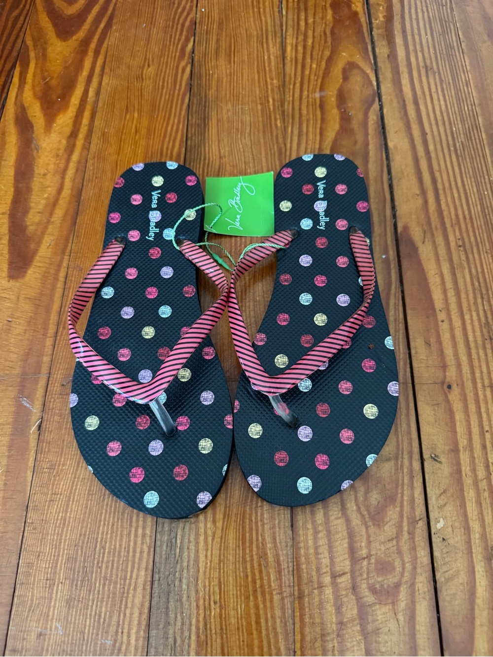 Vera Bradley Polka Dot Flip Flop Sandals - Multicolor Dots on Black